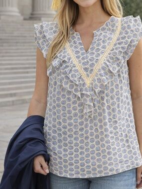 Joy Joy Light Blue Eyelet Lace Tank